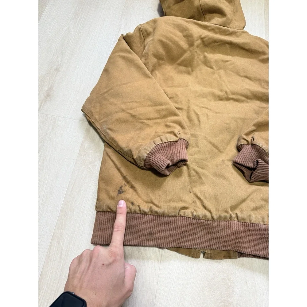 Carhartt Kids Active Jacket Brown Cotton Duck Quilted Lined Hooded M 10-12 Coat